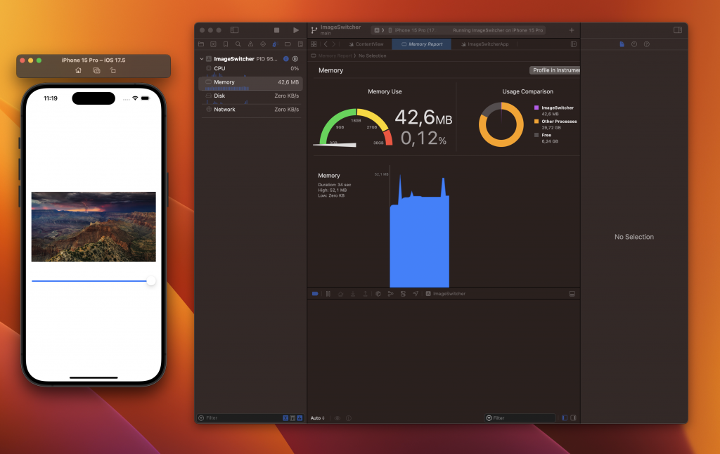 Memory usage decreased since we've prevented manual and system caching of our images.