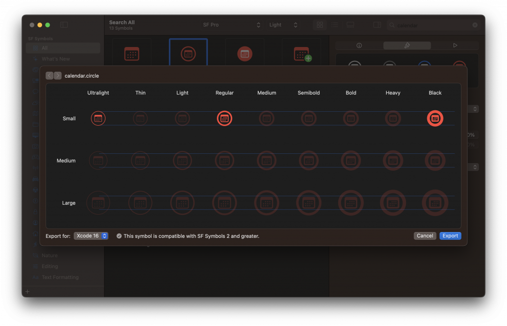 An example export of an SF symbol in the Mac app.